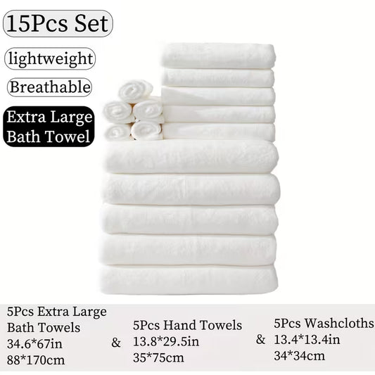 15pcs Bulk Bath & Hand Towel Set - Large 300GSM Microfiber Towels (5 Bath, 5 Hand, 5 Washcloths) - Heavy-Duty, Quick-Dry & Highly Absorbent for, Spa, Hotel - Multi-Color Options by Anti Spier