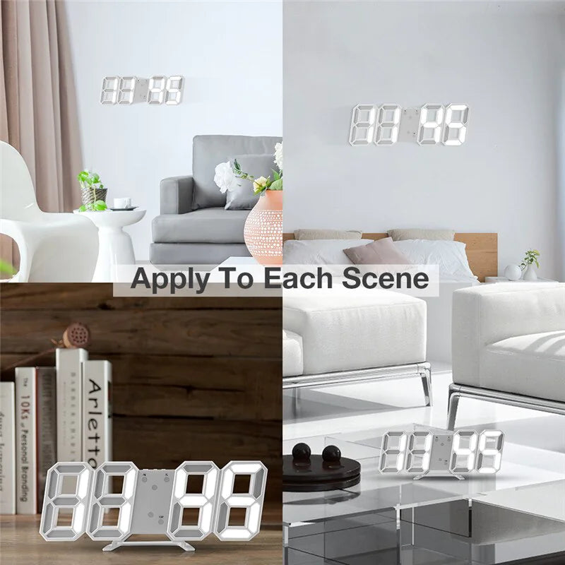 Digital 3D LED Big Wall Desk Alarm Clock Snooze 12/24 Hours Auto Brightness USB by Anti Spier