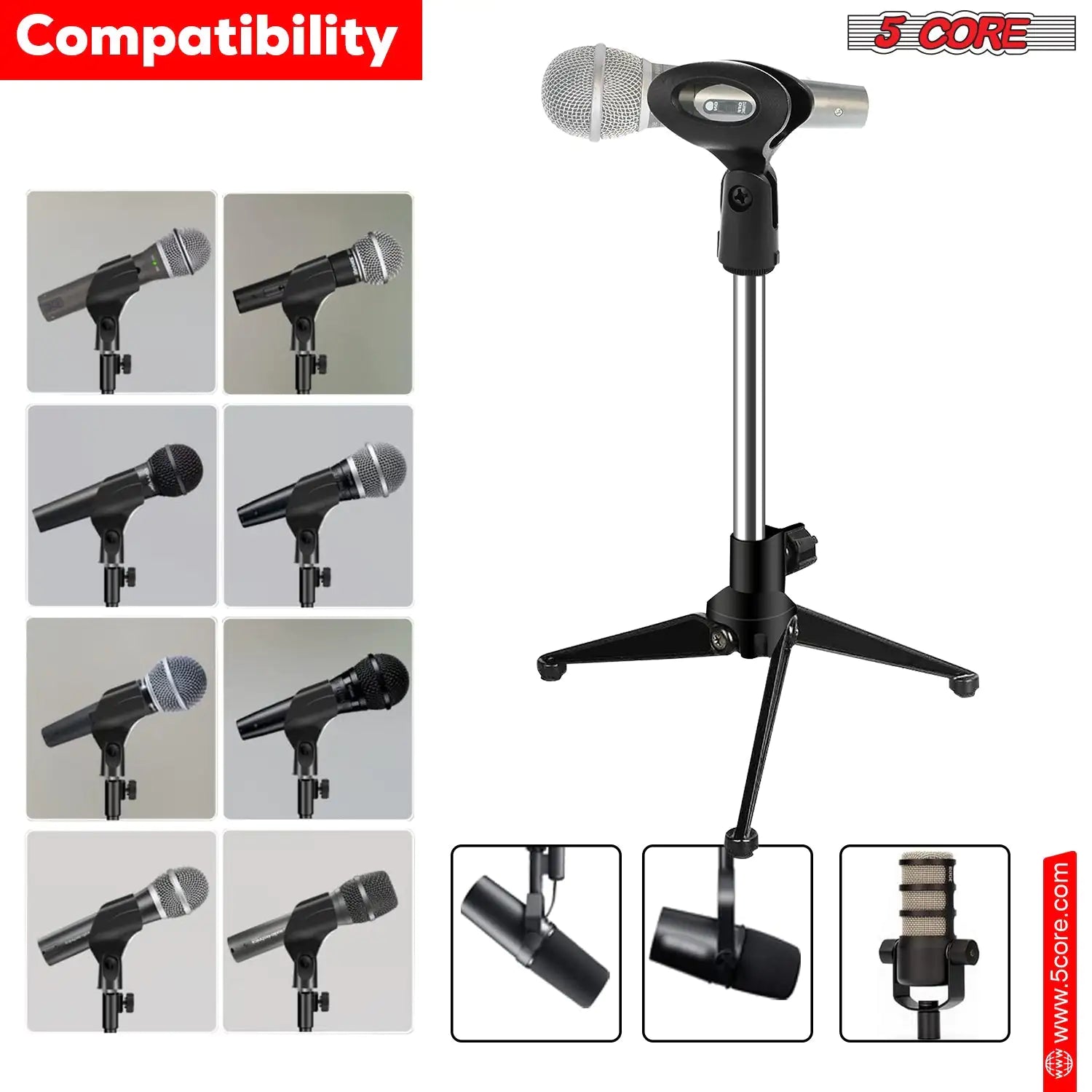 5Core Desktop Mic Stand Tripod Universal Desk Microphone Holder Table Top Stands by Anti Spier