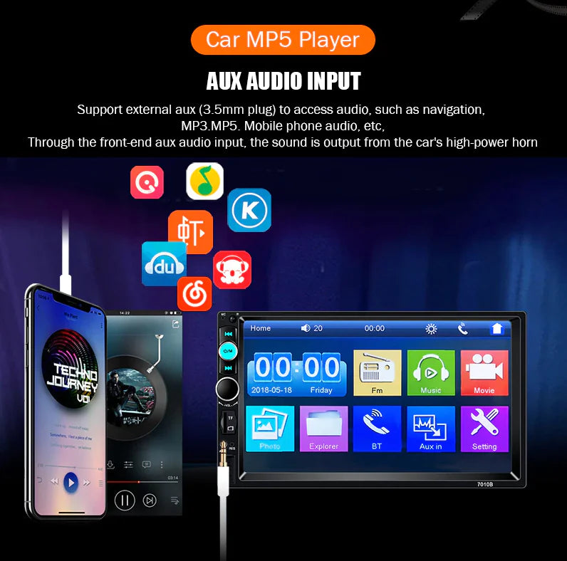 7" Double 2 DIN Car MP5 Player Bluetooth Touch Screen Stereo Radio With Camera by Anti Spier