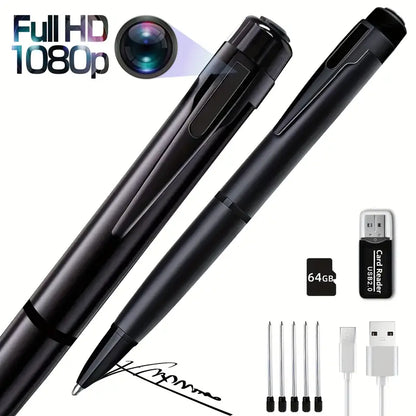 HD 1080P Pen Camera, 64GB Memory Card Included, Portable Mini Surveillance & Security Nanny Cam, Easy-to-Use, for Home Office Meeting Recording, Indoor/Outdoor Use by Anti Spier