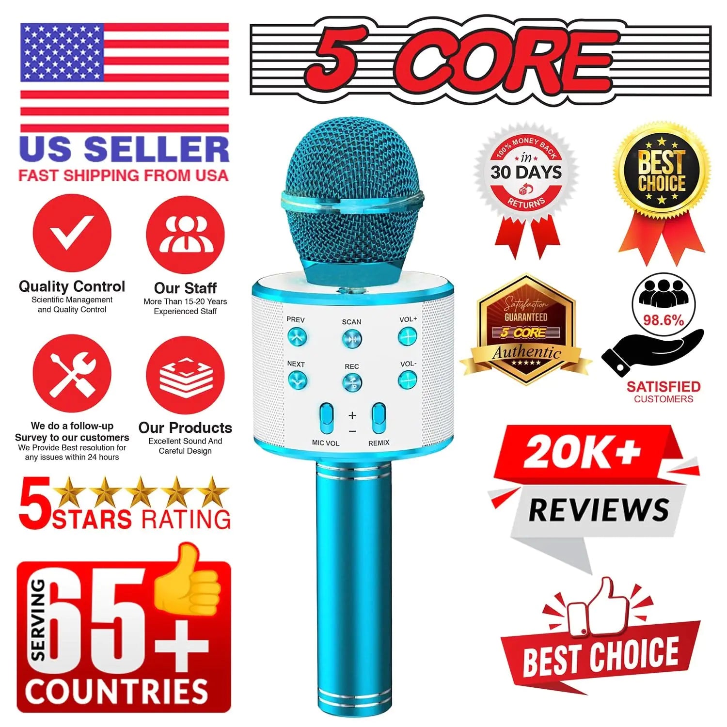 5Core Wireless Karaoke Microphone Bluetooth Mic Portable Handheld Microfonos Inalambricos by Anti Spier