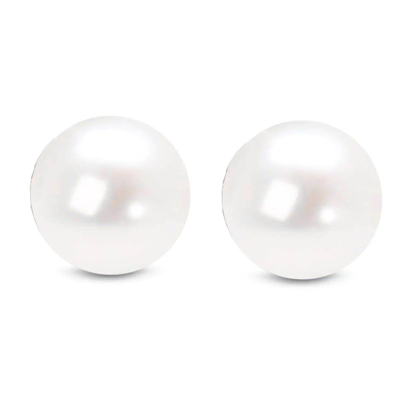 14K Gold Round White Saltwater Akoya Cultured Pearl Stud Earrings AAA+ Quality - Choice of MM Size by Anti Spier