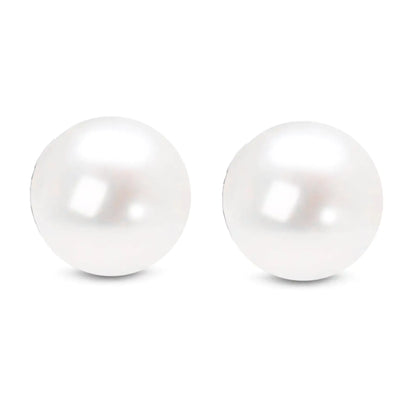 14K Gold Round White Saltwater Akoya Cultured Pearl Stud Earrings AAA+ Quality - Choice of MM Size by Anti Spier