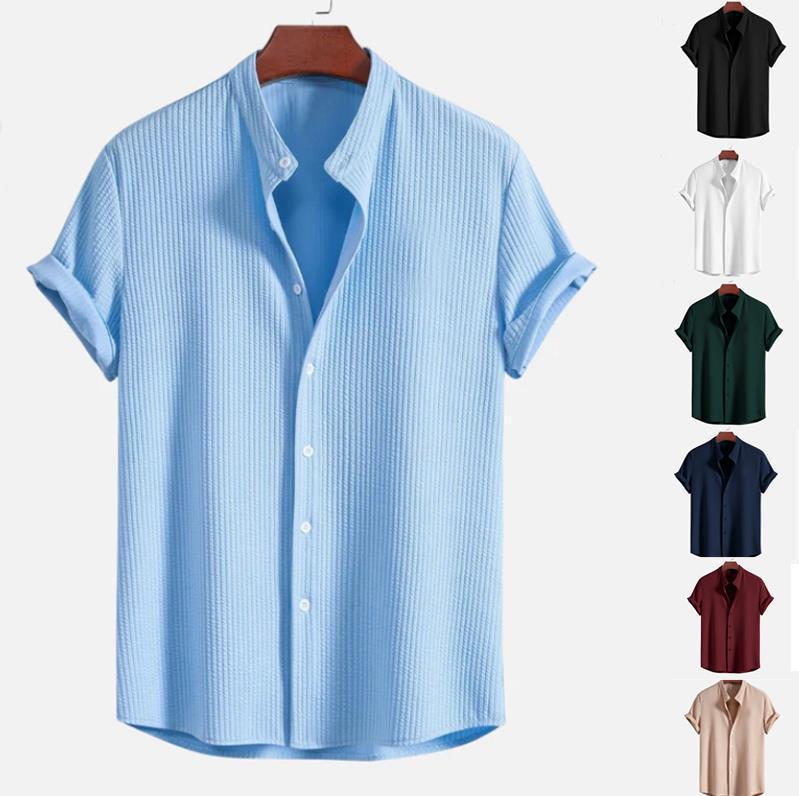 Men's summer new men men's short sleeve solid color men's shirt top by Hypersku