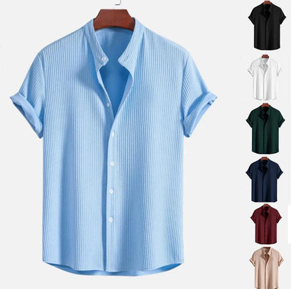 Men's summer new men men's short sleeve solid color men's shirt top by Hypersku