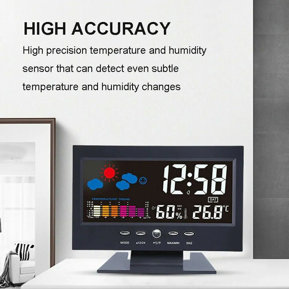 LED Digital Alarm Clock Snooze Calendar Thermometer Hygrometer Weather Display by Anti Spier