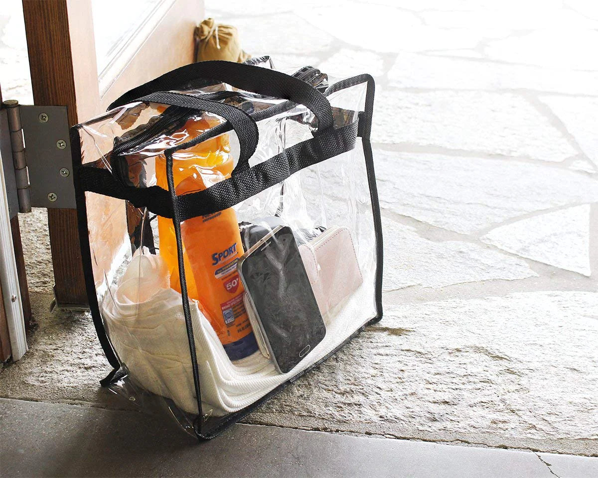 2x Clear PVC Tote Bag Women Large Transparent Handbag Zip Purse Stadium Security by Anti Spier