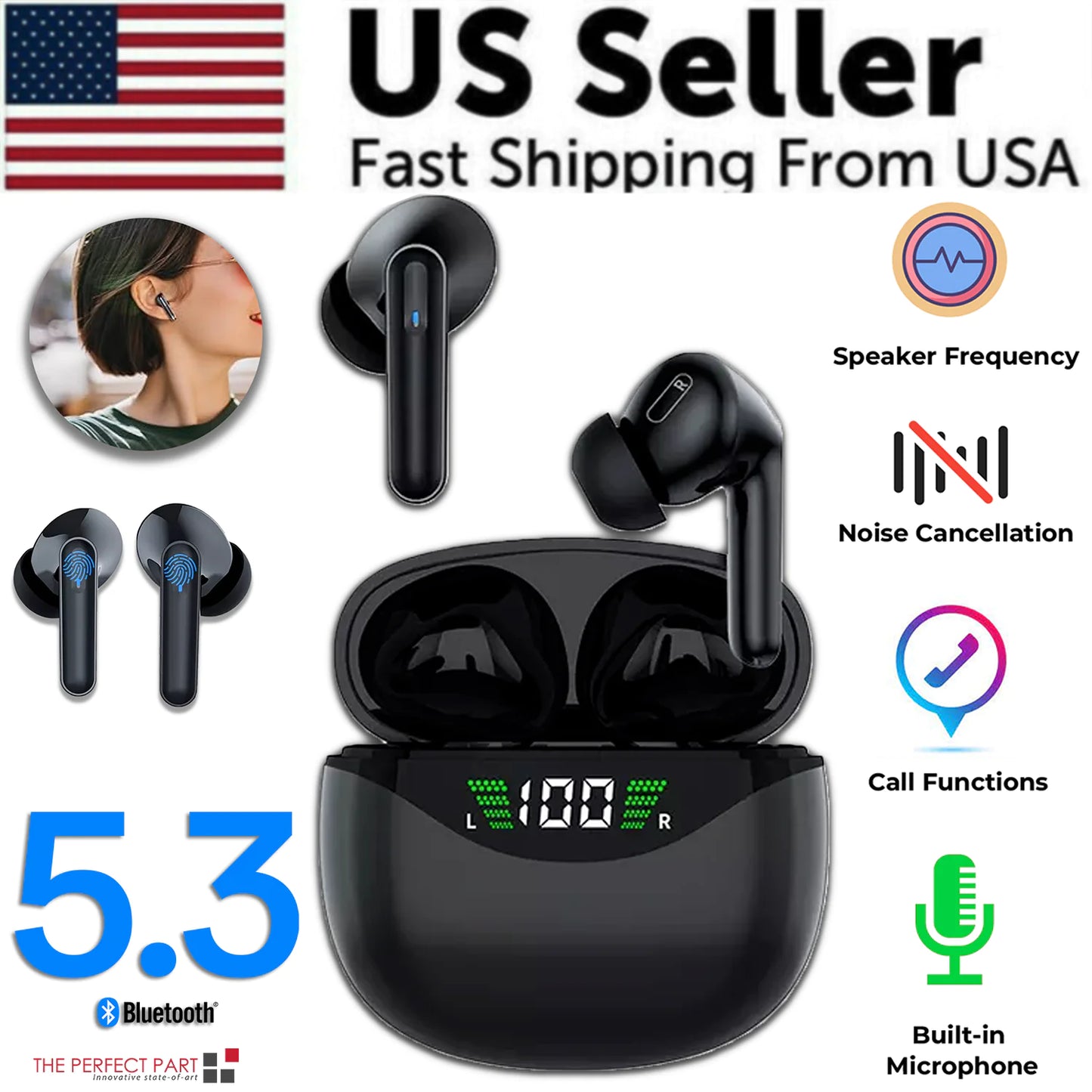Bluetooth Earbuds Headset 5.3 Wireless Noise Cancelling TWS Trucker Waterproof by Anti Spier