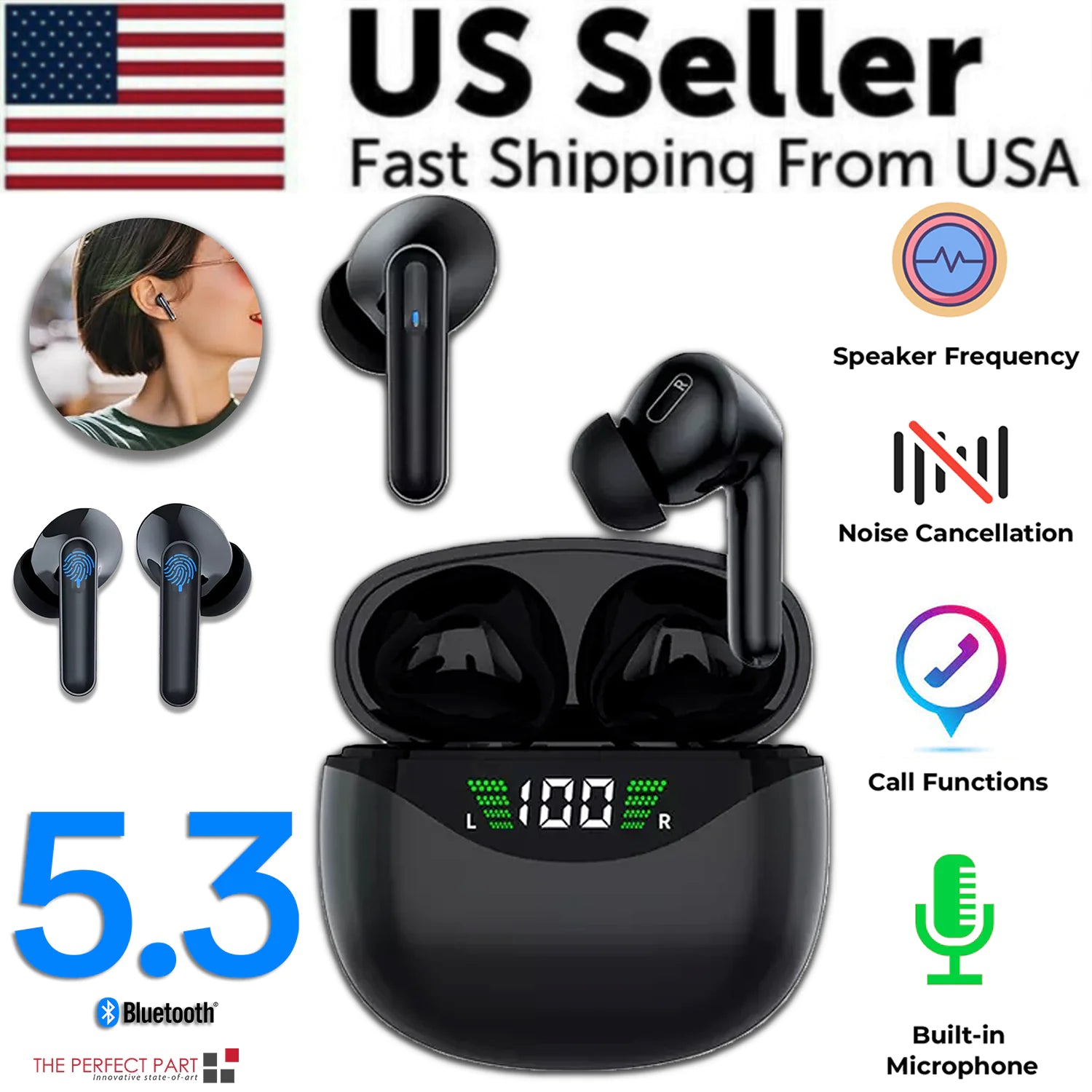 Bluetooth Earbuds Headset 5.3 Wireless Noise Cancelling TWS Trucker Waterproof by Anti Spier