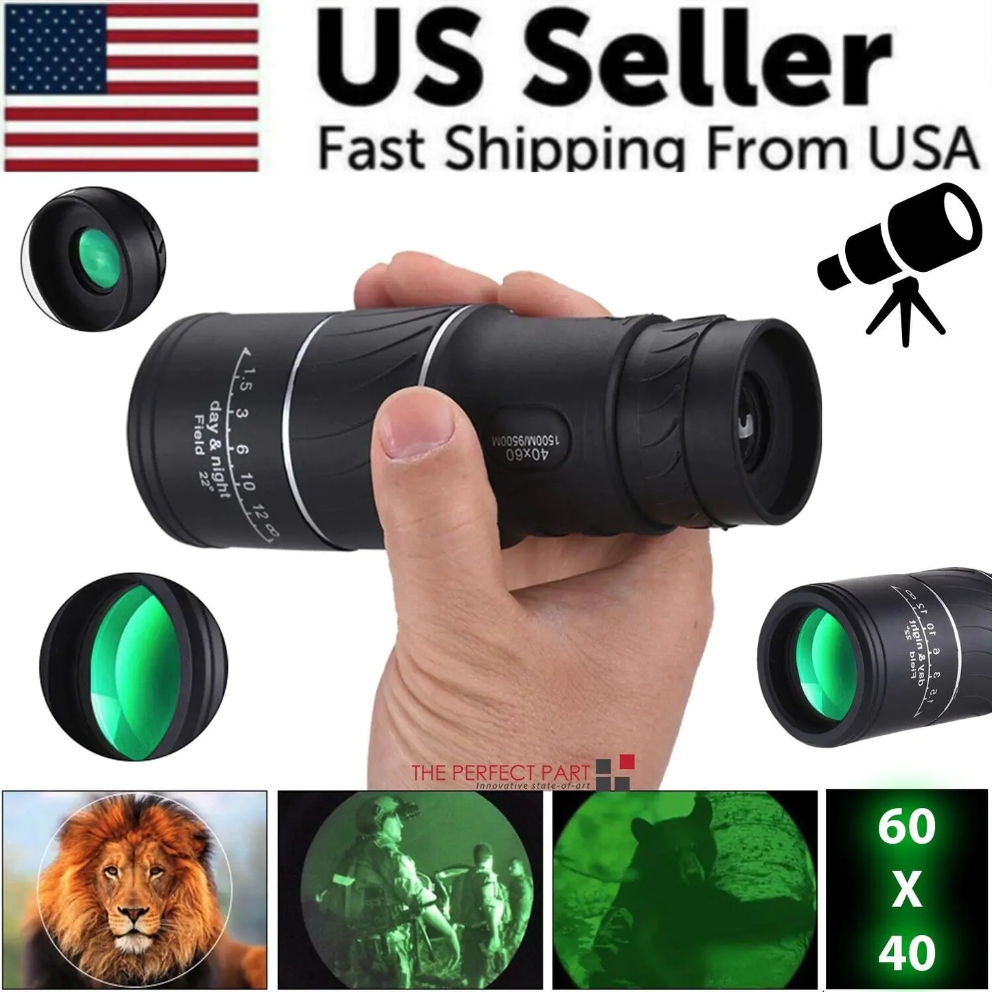 40X60 Monocular Binoculars With Night Vision BAK4 Prism High Power Waterproof by Anti Spier