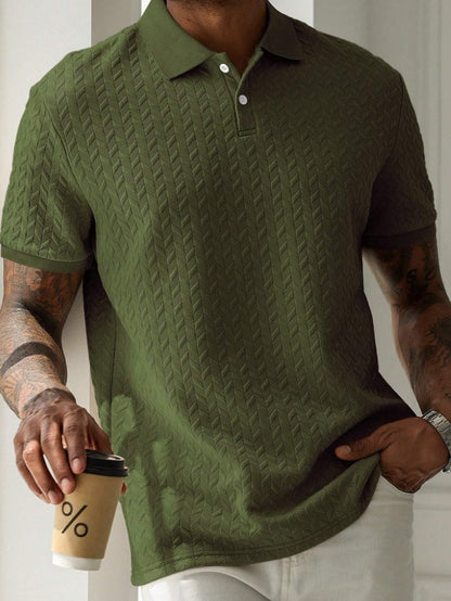 A men's solid-color Polo shirt with a lapel and front button, short-sleeved and simple, casual and daily slimming style by Hypersku
