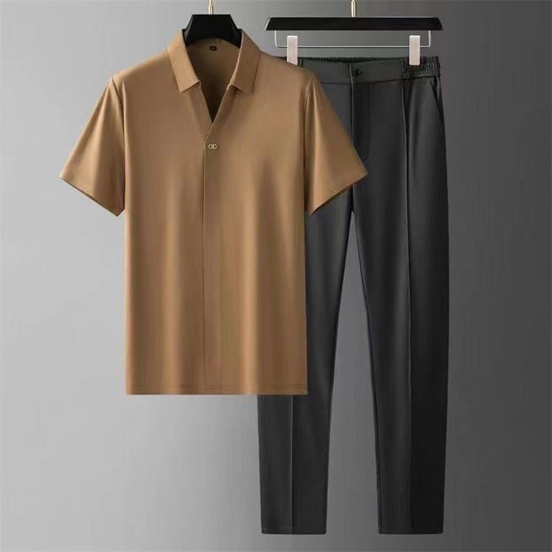 Ultra-thin high-end seamless laminated short-sleeved shirt for men's business and casual two-piece set by Hypersku