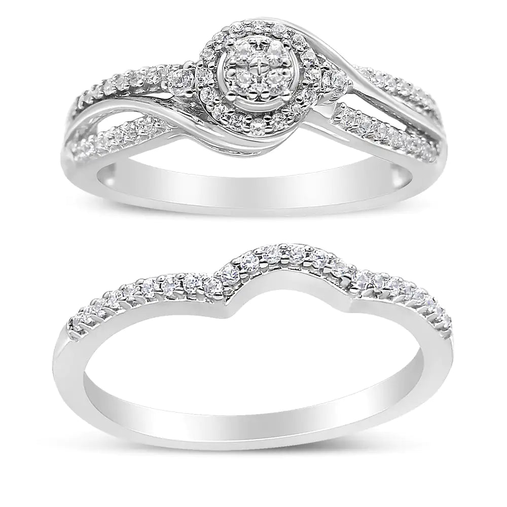 .925 Sterling Silver 1/3 Cttw Composite Diamond Frame Bypass Bridal Set Ring and Band (I-J Color, I2-I3 Clarity) by Anti Spier