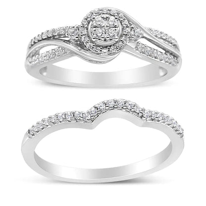 .925 Sterling Silver 1/3 Cttw Composite Diamond Frame Bypass Bridal Set Ring and Band (I-J Color, I2-I3 Clarity) by Anti Spier