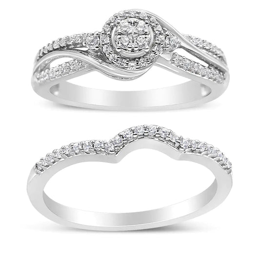 .925 Sterling Silver 1/3 Cttw Composite Diamond Frame Bypass Bridal Set Ring and Band (I-J Color, I2-I3 Clarity) by Anti Spier