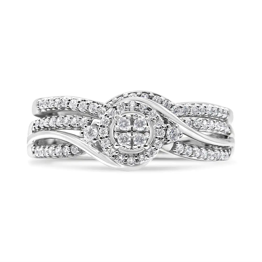 .925 Sterling Silver 1/3 Cttw Composite Diamond Frame Bypass Bridal Set Ring and Band (I-J Color, I2-I3 Clarity) by Anti Spier