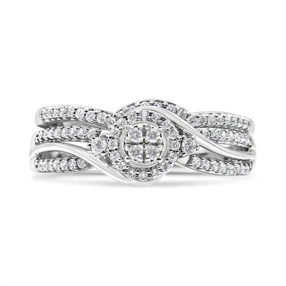 .925 Sterling Silver 1/3 Cttw Composite Diamond Frame Bypass Bridal Set Ring and Band (I-J Color, I2-I3 Clarity) by Anti Spier