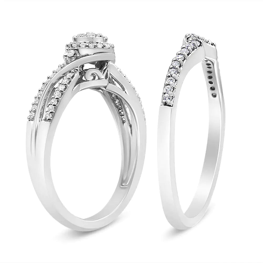 .925 Sterling Silver 1/3 Cttw Composite Diamond Frame Bypass Bridal Set Ring and Band (I-J Color, I2-I3 Clarity) by Anti Spier