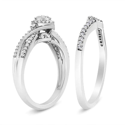 .925 Sterling Silver 1/3 Cttw Composite Diamond Frame Bypass Bridal Set Ring and Band (I-J Color, I2-I3 Clarity) by Anti Spier