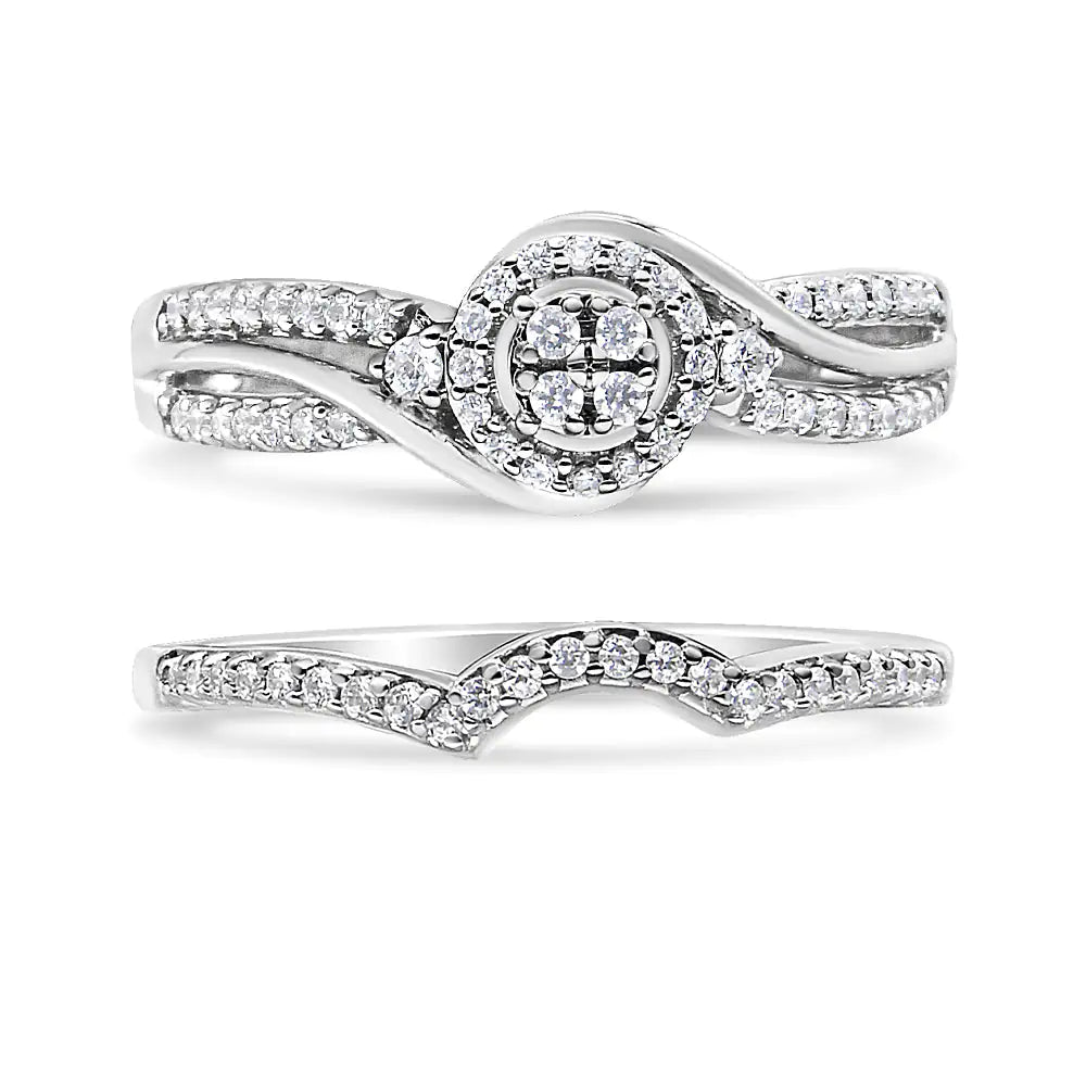 .925 Sterling Silver 1/3 Cttw Composite Diamond Frame Bypass Bridal Set Ring and Band (I-J Color, I2-I3 Clarity) by Anti Spier