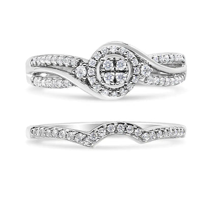 .925 Sterling Silver 1/3 Cttw Composite Diamond Frame Bypass Bridal Set Ring and Band (I-J Color, I2-I3 Clarity) by Anti Spier