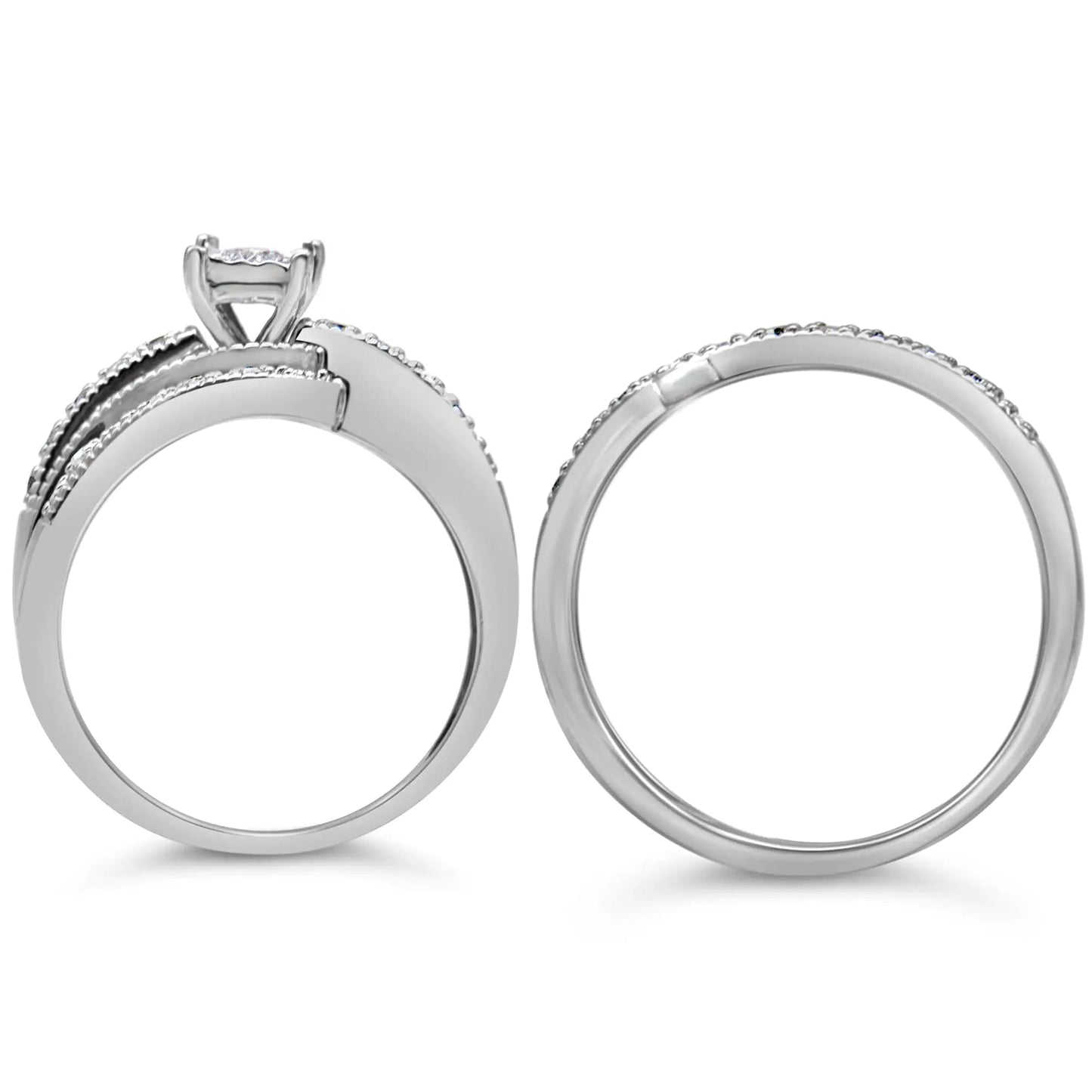 .925 Sterling Silver 1/3 Cttw Round Diamond Crisscross Engagement Ring Bridal Set (H-I Color, I1-I2 Clarity ) by Anti Spier