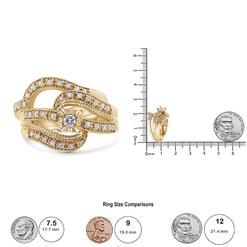 .925 Sterling Silver 1/3 Cttw Round Diamond Crisscross Engagement Ring Bridal Set (H-I Color, I1-I2 Clarity ) by Anti Spier