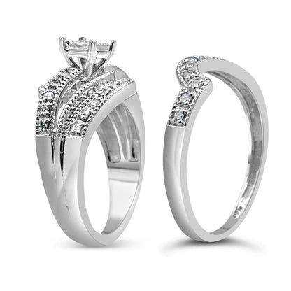 .925 Sterling Silver 1/3 Cttw Round Diamond Crisscross Engagement Ring Bridal Set (H-I Color, I1-I2 Clarity ) by Anti Spier