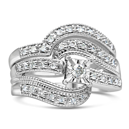 .925 Sterling Silver 1/3 Cttw Round Diamond Crisscross Engagement Ring Bridal Set (H-I Color, I1-I2 Clarity ) by Anti Spier