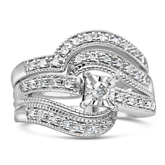 .925 Sterling Silver 1/3 Cttw Round Diamond Crisscross Engagement Ring Bridal Set (H-I Color, I1-I2 Clarity ) by Anti Spier