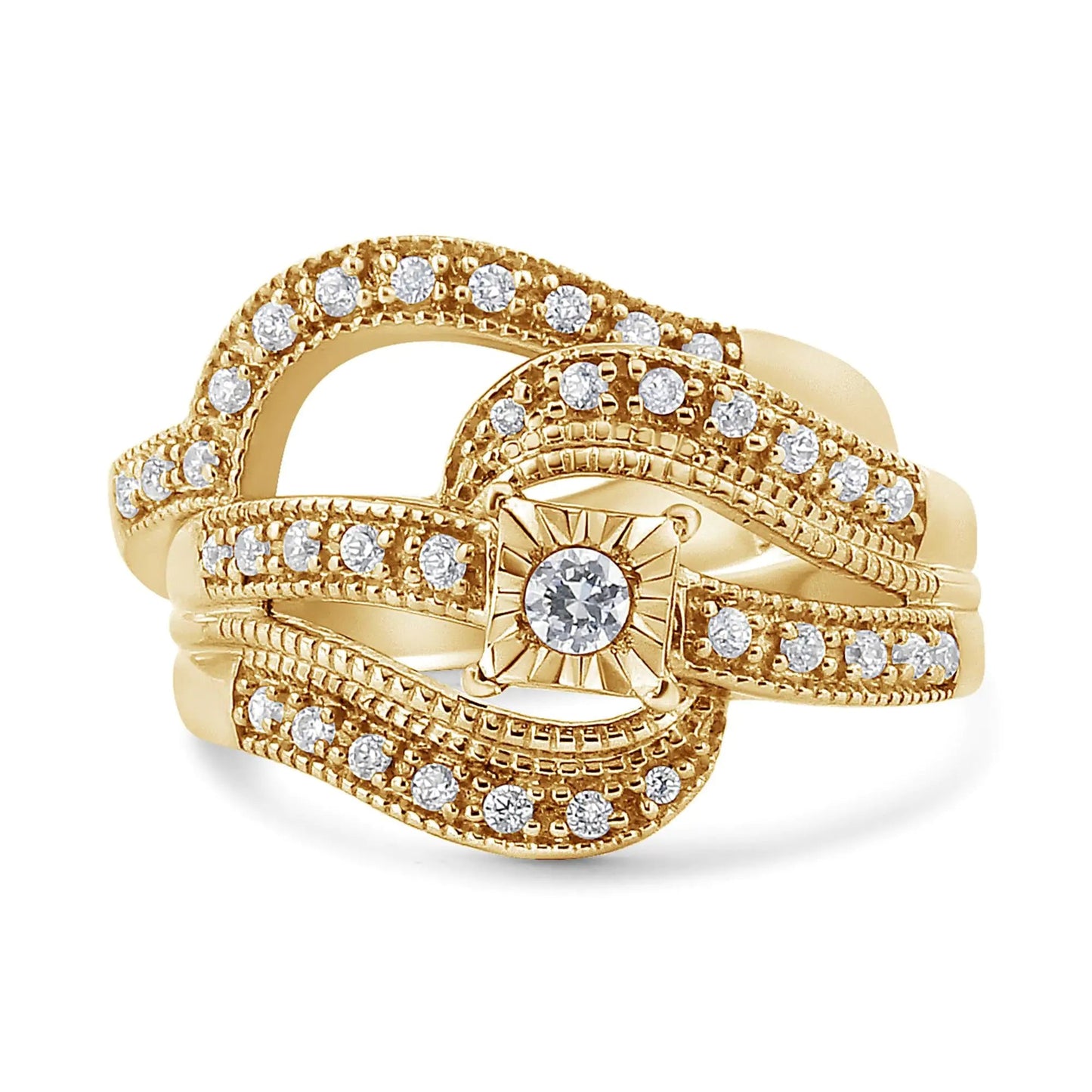 .925 Sterling Silver 1/3 Cttw Round Diamond Crisscross Engagement Ring Bridal Set (H-I Color, I1-I2 Clarity ) by Anti Spier