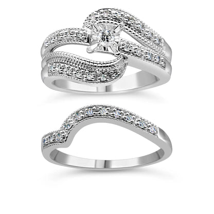 .925 Sterling Silver 1/3 Cttw Round Diamond Crisscross Engagement Ring Bridal Set (H-I Color, I1-I2 Clarity ) by Anti Spier