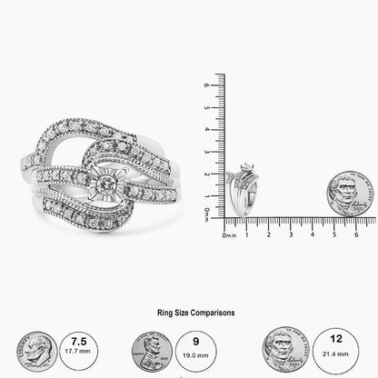 .925 Sterling Silver 1/3 Cttw Round Diamond Crisscross Engagement Ring Bridal Set (H-I Color, I1-I2 Clarity ) by Anti Spier