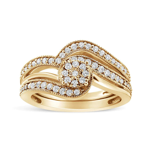 .925 Sterling Silver 1/3ct Cttw Multi-Diamond Bypass Vintage-Style Bridal Set Ring and Band (I-J Color, I3 Clarity) by Anti Spier