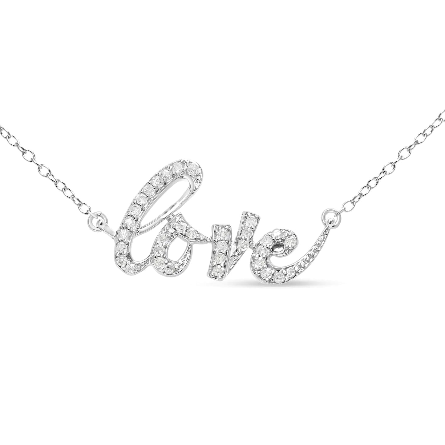 .925 Sterling Silver 1/5 Cttw Round Diamond Love 18" Pendant Necklace (I-J Color, I2-I3 Clarity) by Anti Spier