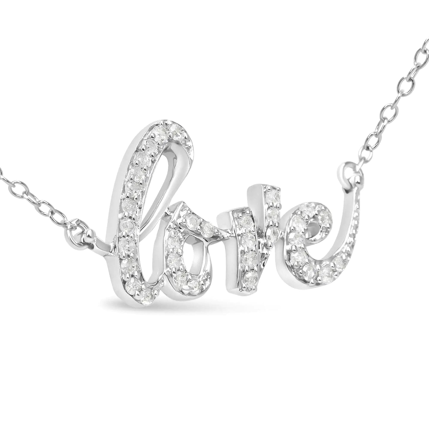 .925 Sterling Silver 1/5 Cttw Round Diamond Love 18" Pendant Necklace (I-J Color, I2-I3 Clarity) by Anti Spier