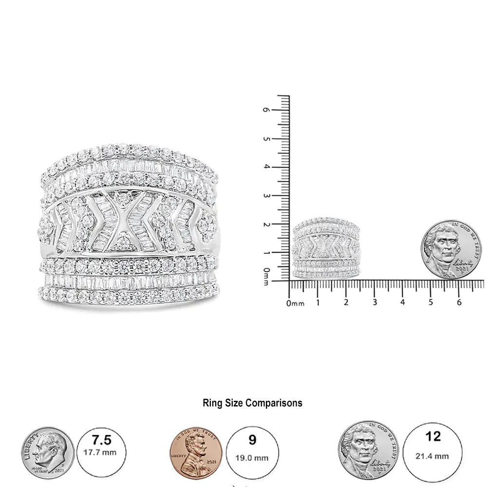 .925 Sterling Silver 2.0 Cttw Diamond Edge Multi-Row Ring Band ( J-K Color, I3 Clarity) by Anti Spier