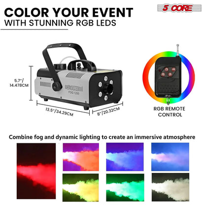 5Core Fog Smoke Machine 1200W Low Lying Indoor Outdoor 1L Fog Maker with LED Lights by Anti Spier