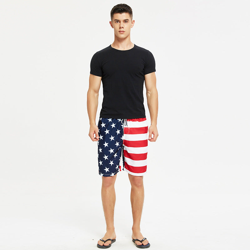American flag Amazon cross-border exclusive for explosive quick-drying loose beach pants men's oversized five-minute swim shorts by Hypersku