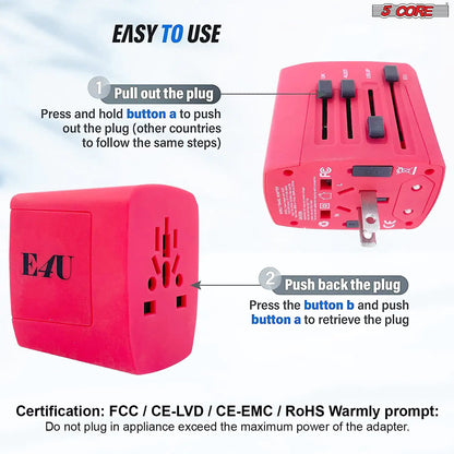 Universal Travel Adapter International Power Adapters 3 Pack Multicharger Plug w 4 USB Ports by Anti Spier