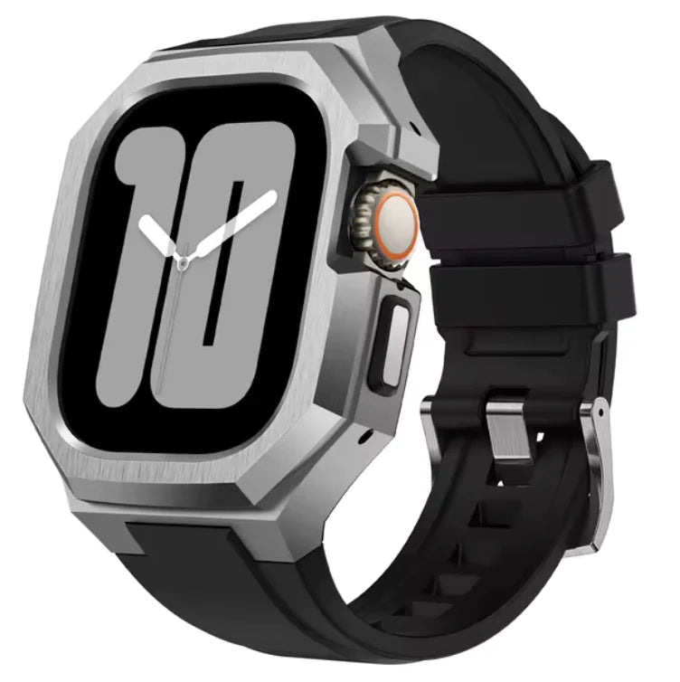 Stainless Steel Case Mod Kit for Apple Watch Ultra 1/2 & Series 4-9 – 49mm & 45/44mm with Fluororubber Strap by Anti Spier