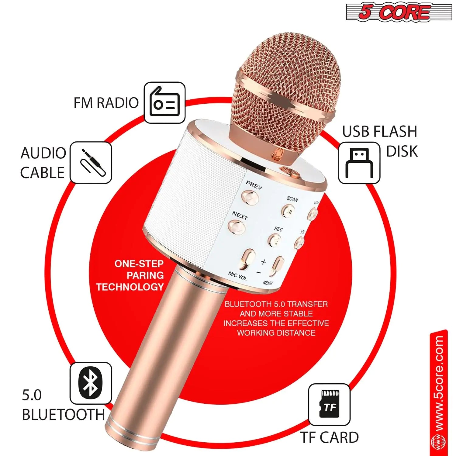 5Core Wireless Karaoke Microphone Bluetooth Mic Portable Handheld Microfonos Inalambricos by Anti Spier