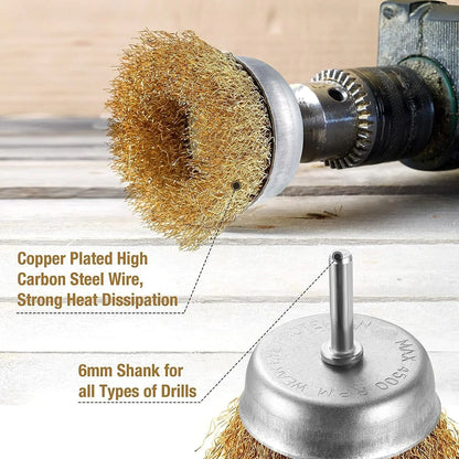 2-Pack 3 Pcs Wire Brush Wheel Set Cup Drill Bit Rust Paint Attachment 1/4" USA by Anti Spier
