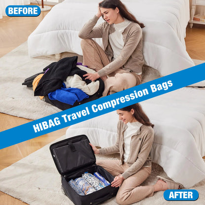 HIBAG 12 Compression Bags for Travel, Travel Essentials Compression Bags, Vacuum Packing Space Saver Zipper Bags for Cruise Travel Accessories (12-Travel) by Anti Spier