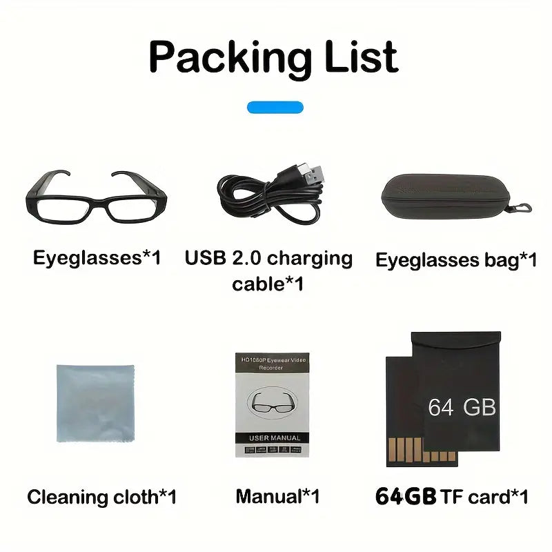 1pc Smart Glasses Camera 1080P Digital Video Recorder Action Camera for Traveling, Camping & Outdoor Activities, Adventure Gear, Modern Eyewear, Functional Design, Travel Recording, Compact Design, High quality Lens, Content Creators by Anti Spier