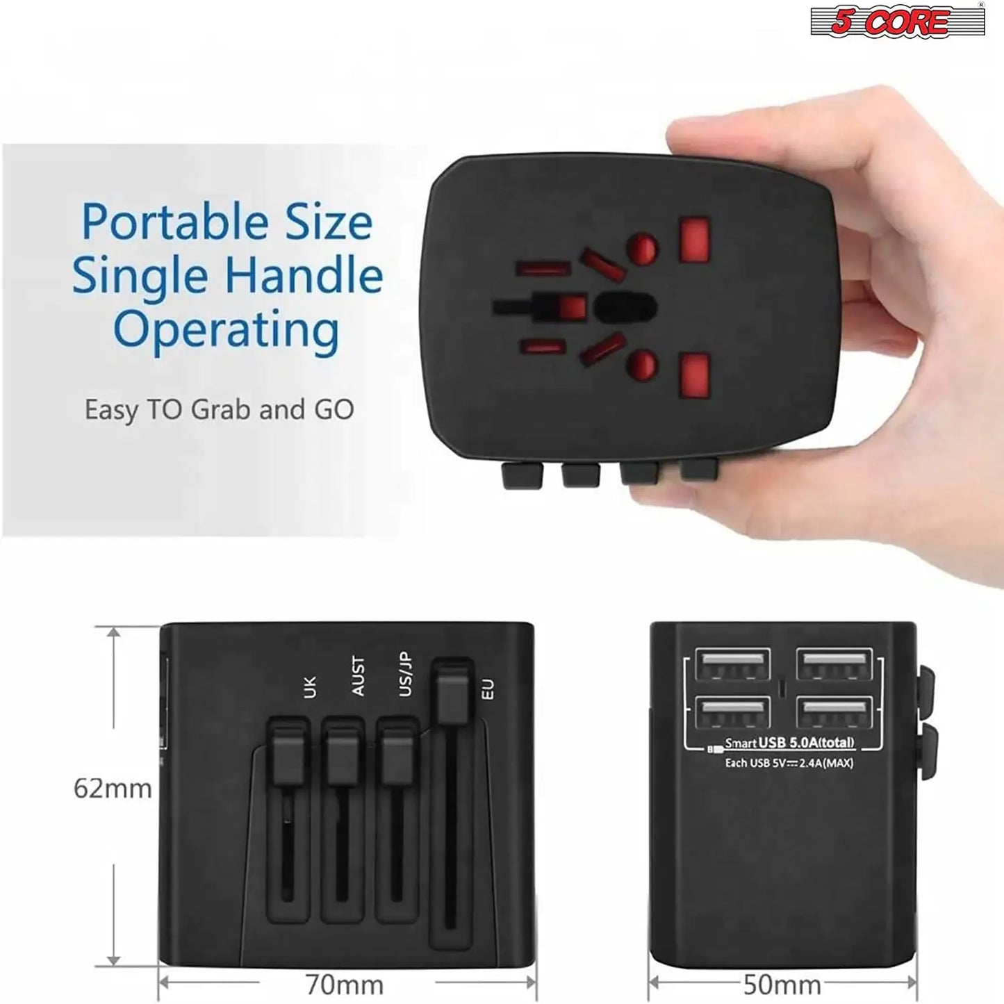 Universal Travel Adapter International Power Adapters 3 Pack Multicharger Plug w 4 USB Ports by Anti Spier
