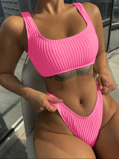 two-piece bikini (Bikini) beach solid color swimwear by Hypersku