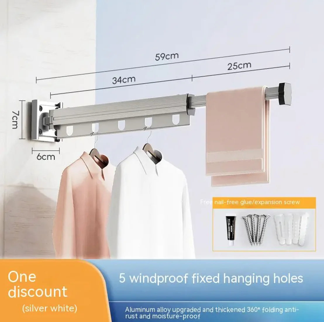 Retractable Aluminum Suction Cup Clothes Hanger by Anti Spier