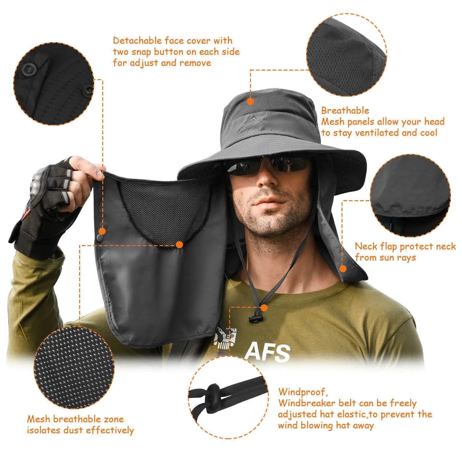 Wide Brim Sun Hat UV Protection Bucket Cap For Hiking Camping Fishing Safari Men by Anti Spier